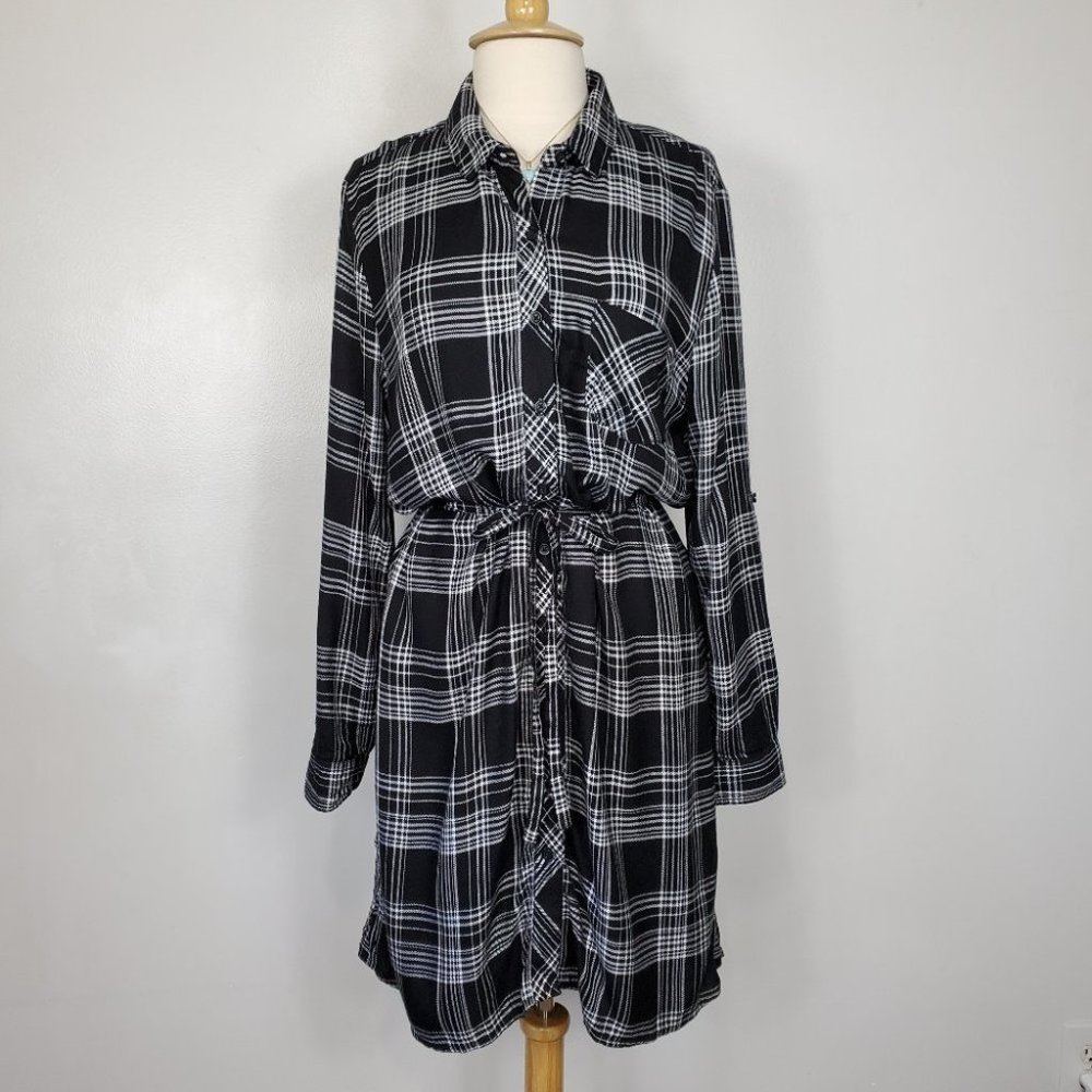 BLL NYC Plaid Belted Casual Shirt Dress Size L